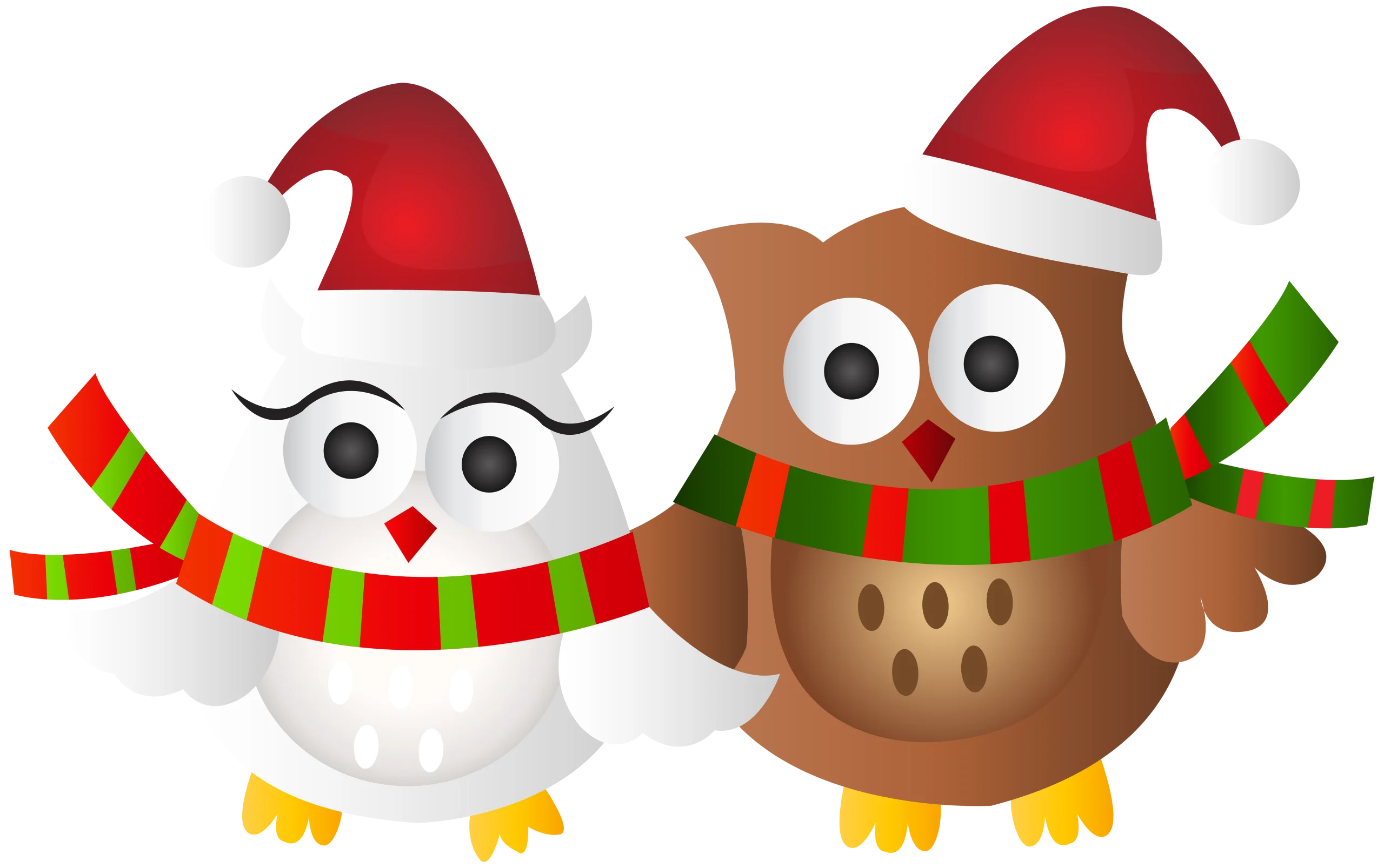 Festive Holiday Owls Clipart: Whimsical Christmas Cartoon Woodland Characters