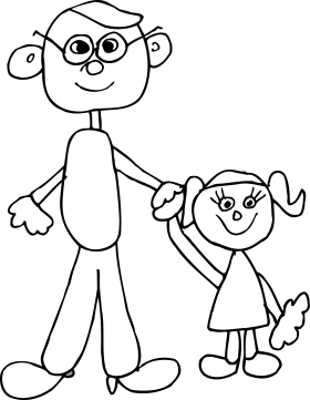 Heartwarming Black and White Parent-Child Stick Figure Clipart Illustration