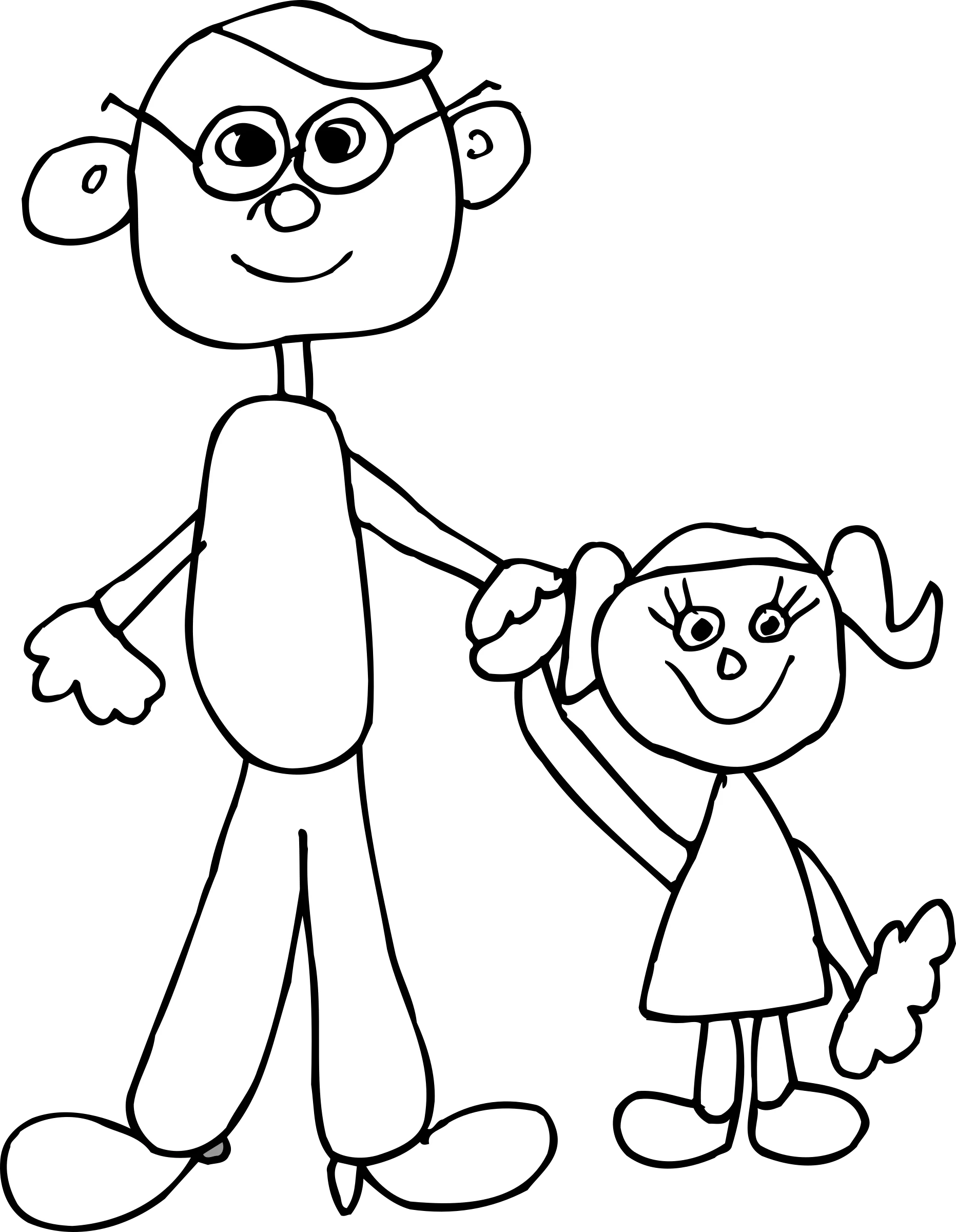 Heartwarming Black and White Parent-Child Stick Figure Clipart Illustration