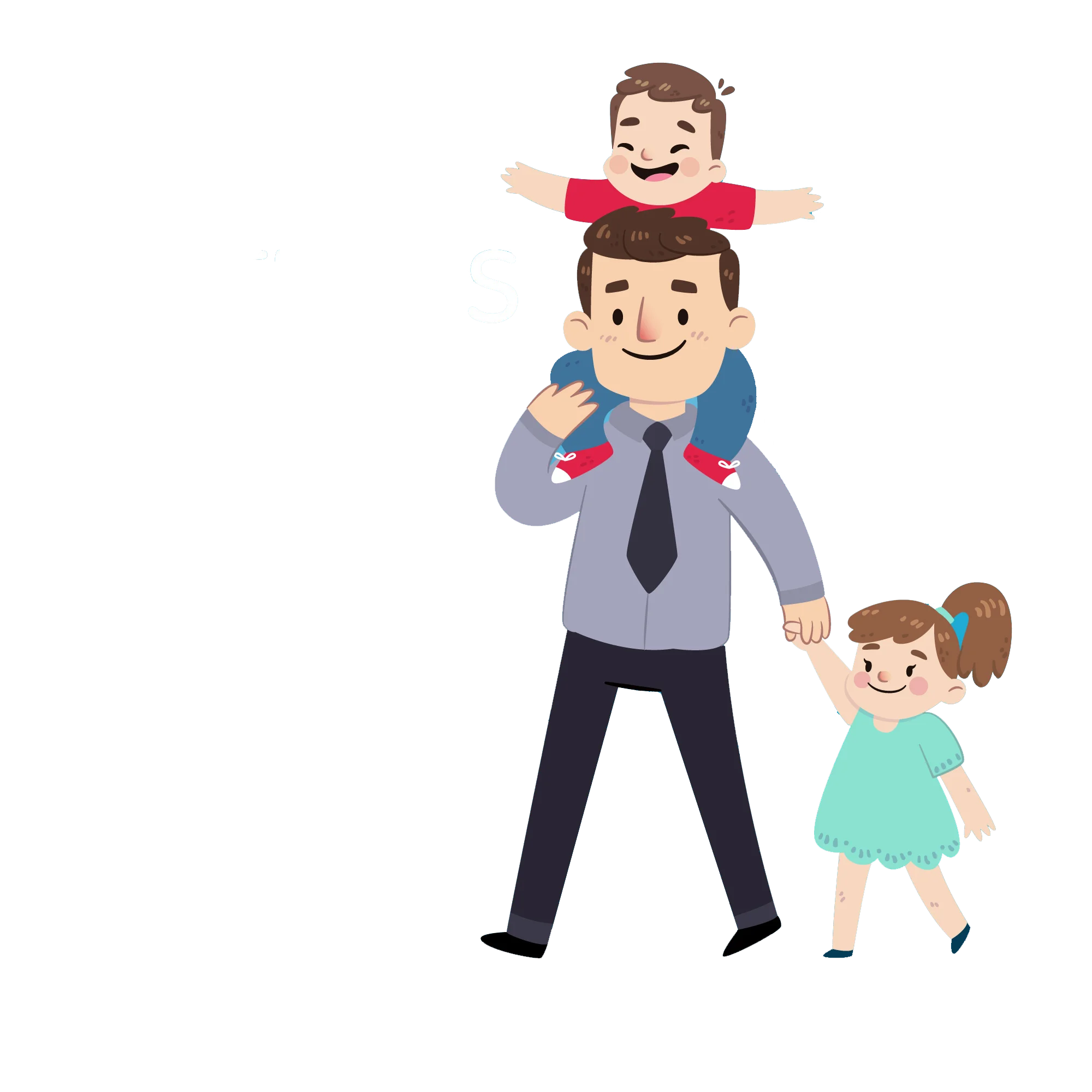 Heartwarming Family Scene with Father and Children Cartoon Clipart Illustration