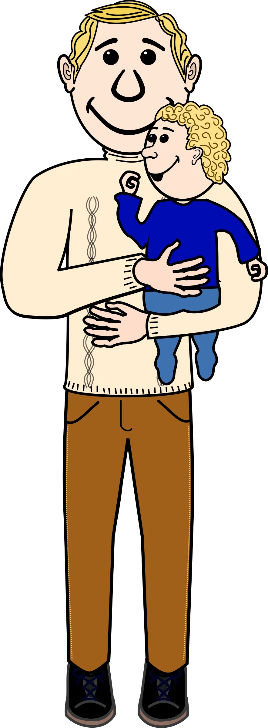 Heartwarming Father and Child Embrace Vintage Style Clipart Illustration