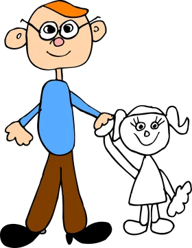 Heartwarming Father and Daughter Stick Figure Family Clipart Illustration