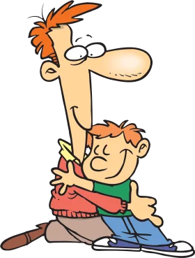 Heartwarming Father and Son Bonding Moment Cartoon Clipart Illustration