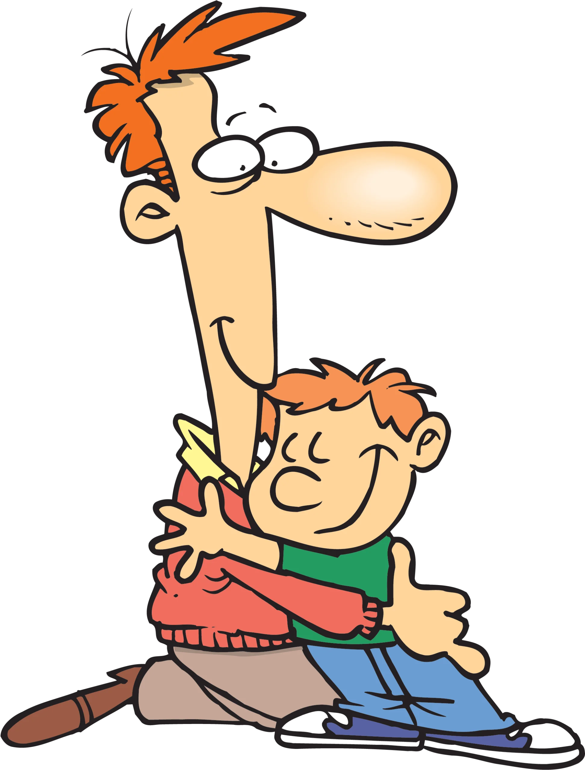 Heartwarming Father and Son Bonding Moment Cartoon Clipart Illustration