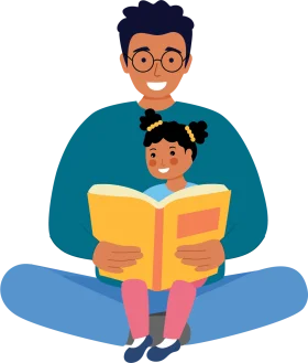 Heartwarming Father-Daughter Reading Moment Illustrated Clipart Design