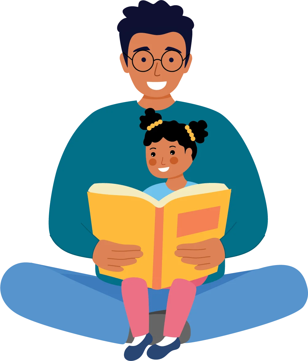 Heartwarming Father-Daughter Reading Moment Illustrated Clipart Design
