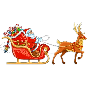 Magical Christmas Clipart: Santa's Festive Sleigh Ride with Reindeer Illustration