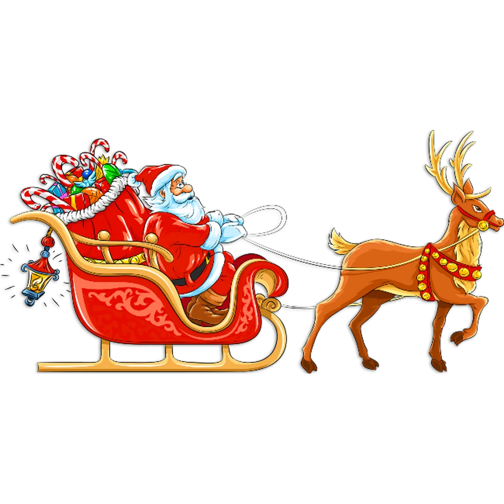 Magical Christmas Clipart: Santa's Festive Sleigh Ride with Reindeer Illustration