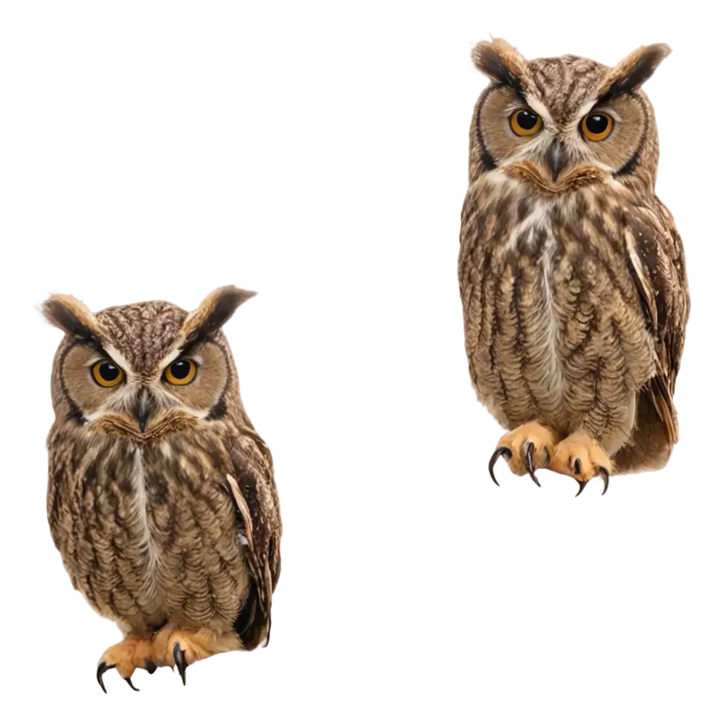 Majestic Brown Owl Pair: Woodland Creatures Realistic Clipart Collection