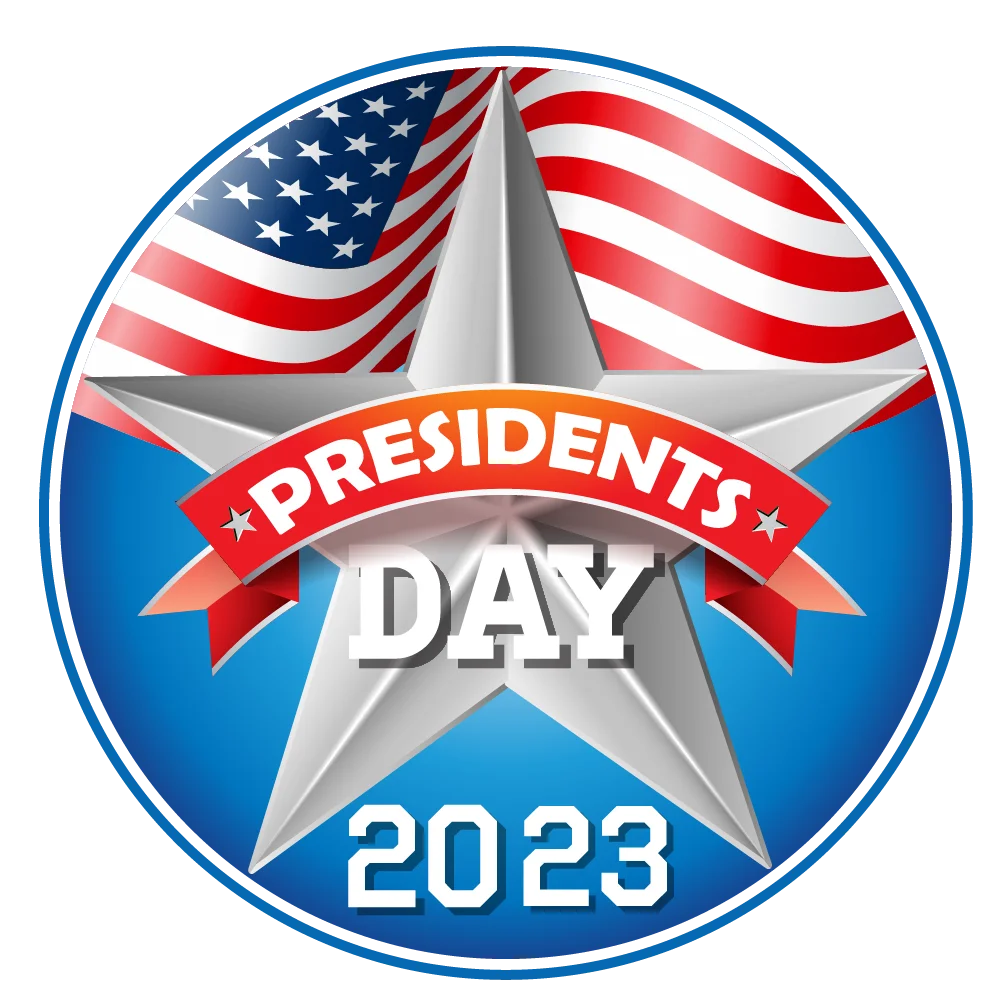 Patriotic Presidents Day 2023 Commemorative Clipart Design with Waving American Flag