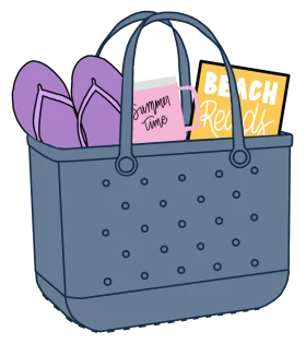 Summer Beach Essentials Bogg-Style Tote with Flip Flops and Beach Life Accessories Clipart