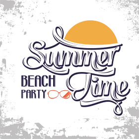 Summer Time Beach Party Clipart Design with Stylish Typography and Sunset