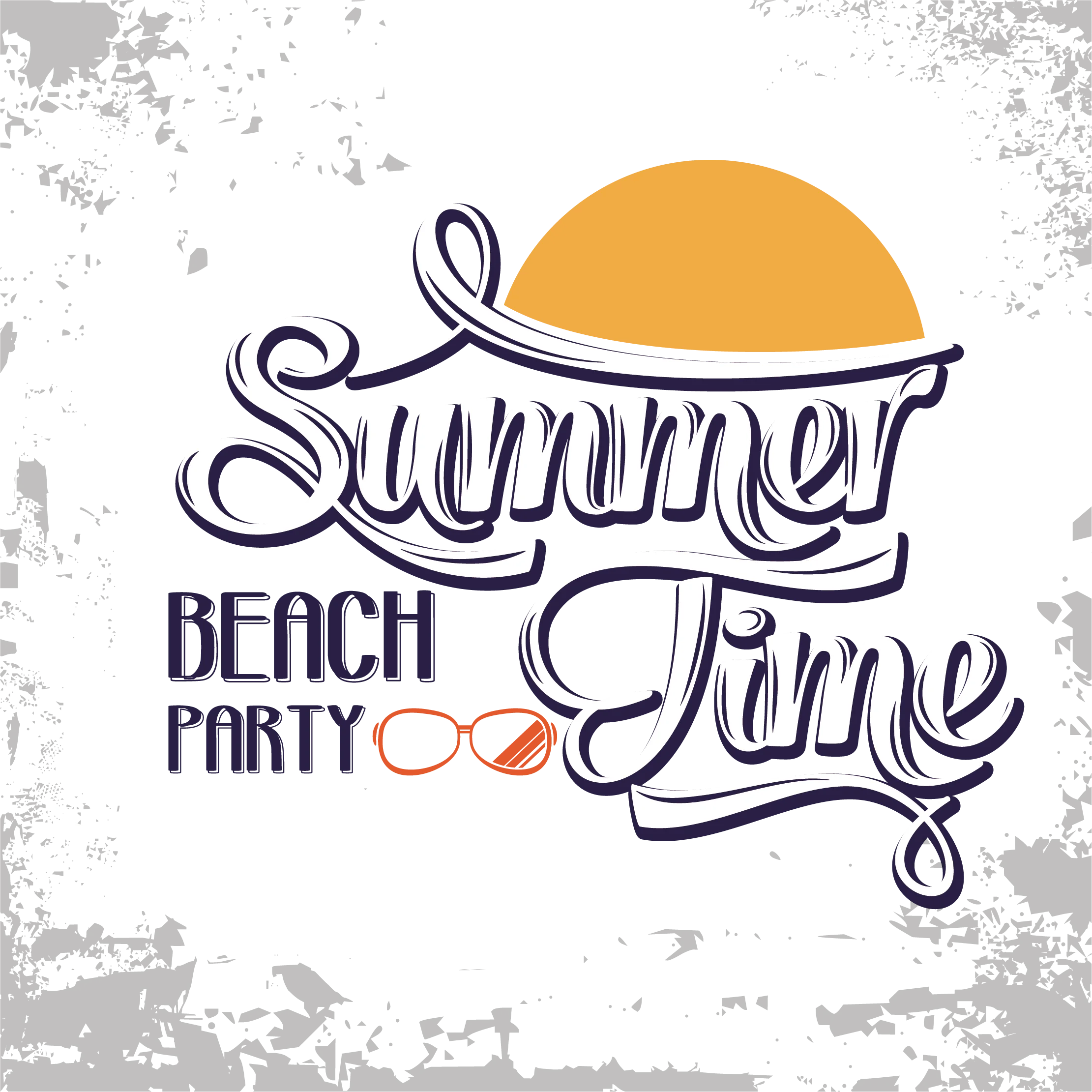 Summer Time Beach Party Clipart Design with Stylish Typography and Sunset
