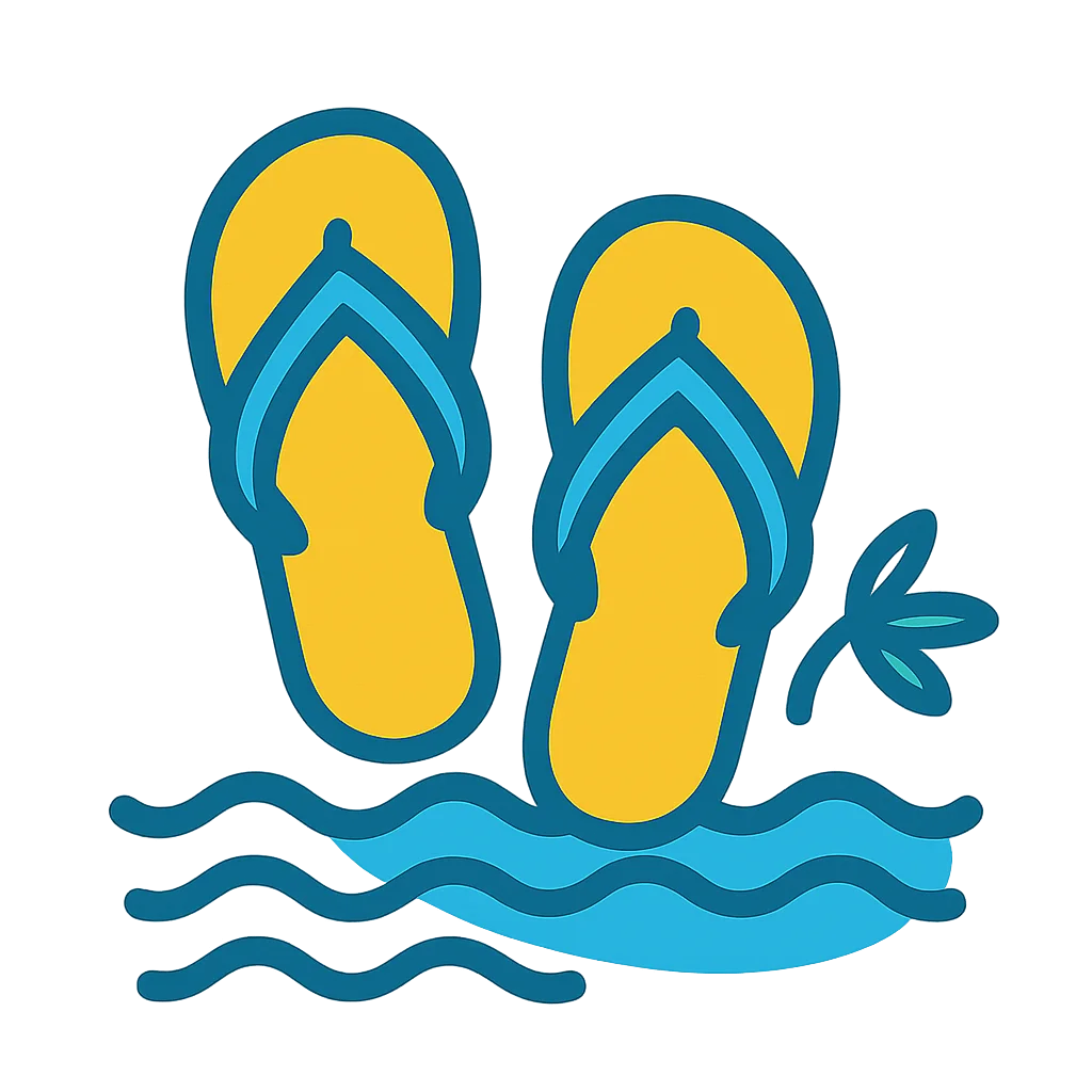 Sunny Beach Day Flip Flops Summer Vacation Tropical Clipart Illustration
