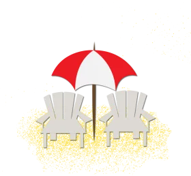 Sunny Beach Retreat: Adirondack Chairs and Umbrella Summer Clipart Scene