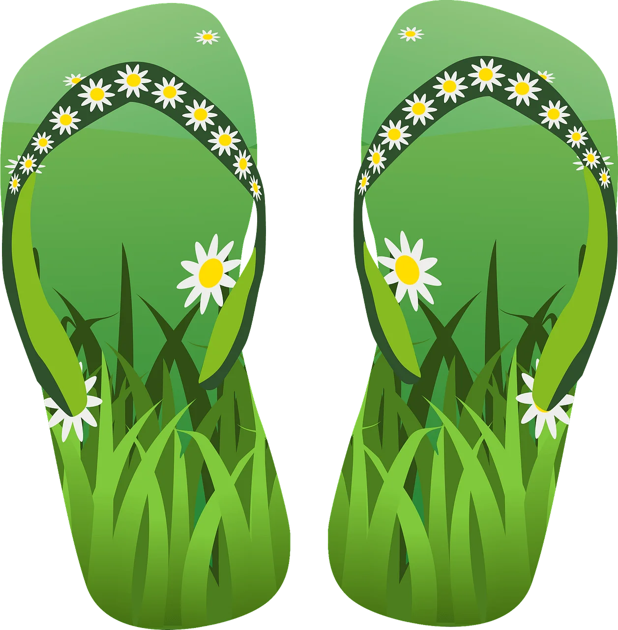 Sunny Meadow Daisy Flip Flops Summer Footwear Clipart Design
