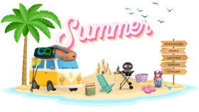Tropical Summer Beach Vacation Scene Festive Clipart Illustration Design