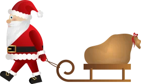 Whimsical Christmas Santa Claus Sleigh Clipart with Wooden Sled Design