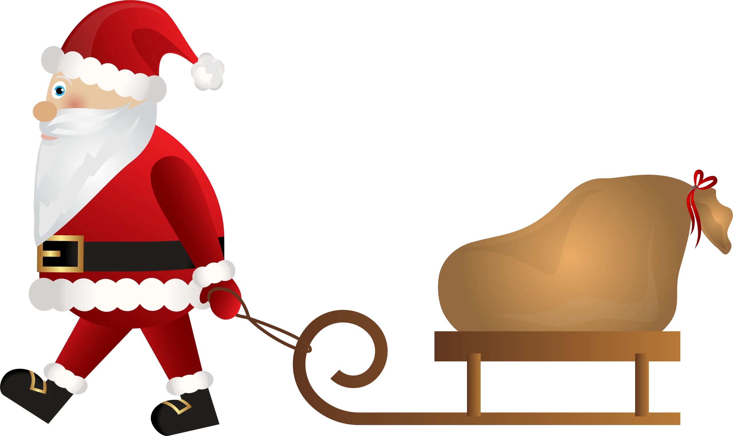 Whimsical Christmas Santa Claus Sleigh Clipart with Wooden Sled Design