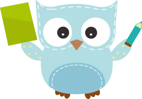 Adorable Blue Cartoon Owl Clipart Holding Green Book and Pencil