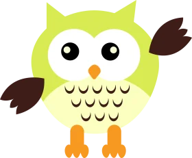 Adorable Lime Green Cartoon Owl Clipart - Whimsical Woodland Character Design