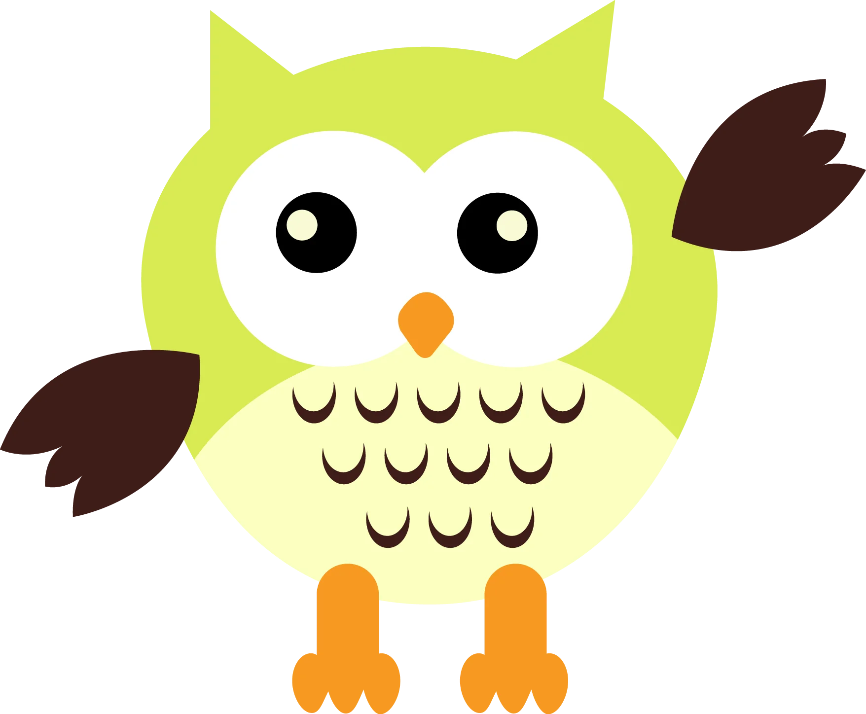 Adorable Lime Green Cartoon Owl Clipart - Whimsical Woodland Character Design