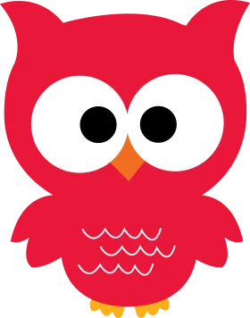 Adorable Red Cartoon Owl Clipart with Comically Large Eyes and Charming Design