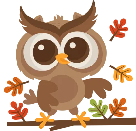 Adorable Woodland Owl Clipart: Cute Cartoon Character with Autumn Leaves