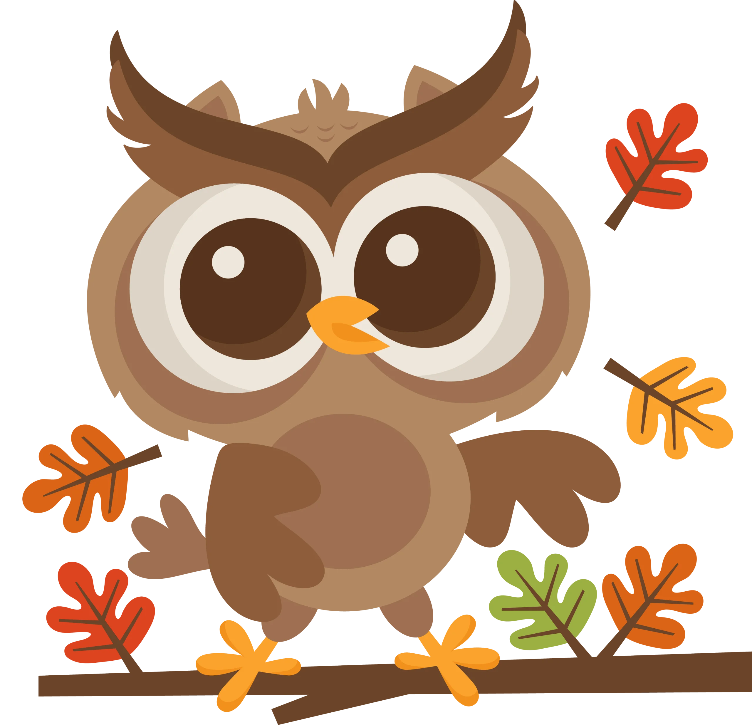 Adorable Woodland Owl Clipart: Cute Cartoon Character with Autumn Leaves