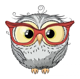 Quirky Spectacled Owl Clipart: Adorable Feathered Character with Retro Glasses