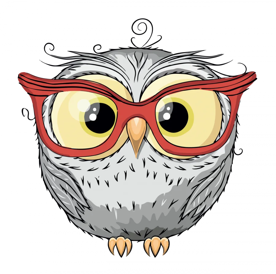 Quirky Spectacled Owl Clipart: Adorable Feathered Character with Retro Glasses