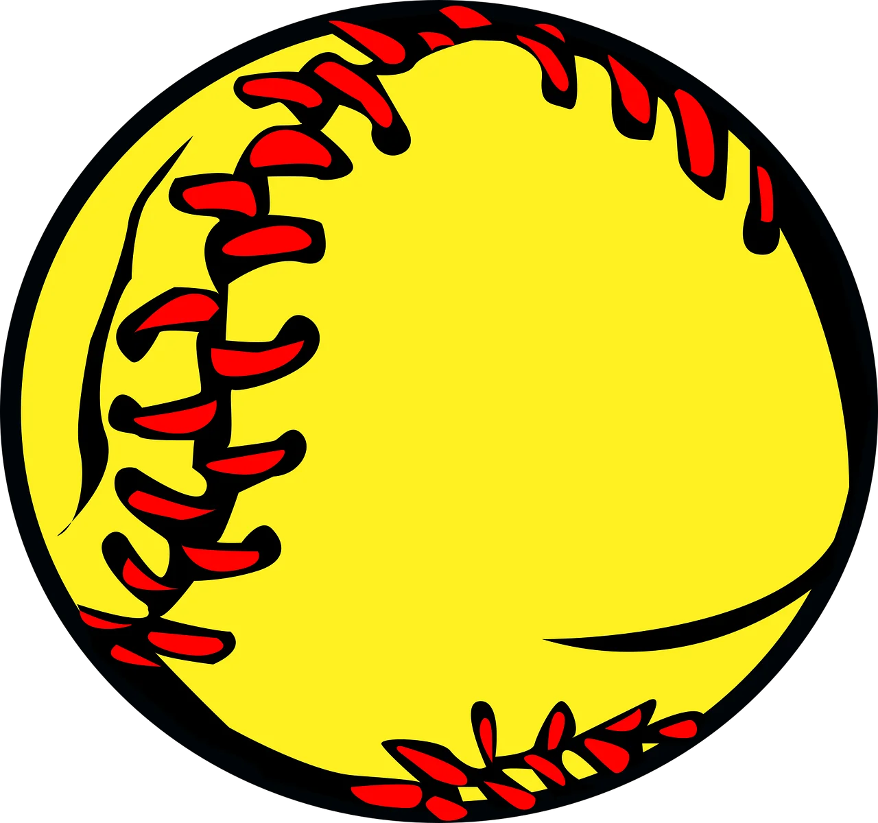 Bright Yellow Softball Clipart with Red Stitching Design Illustration