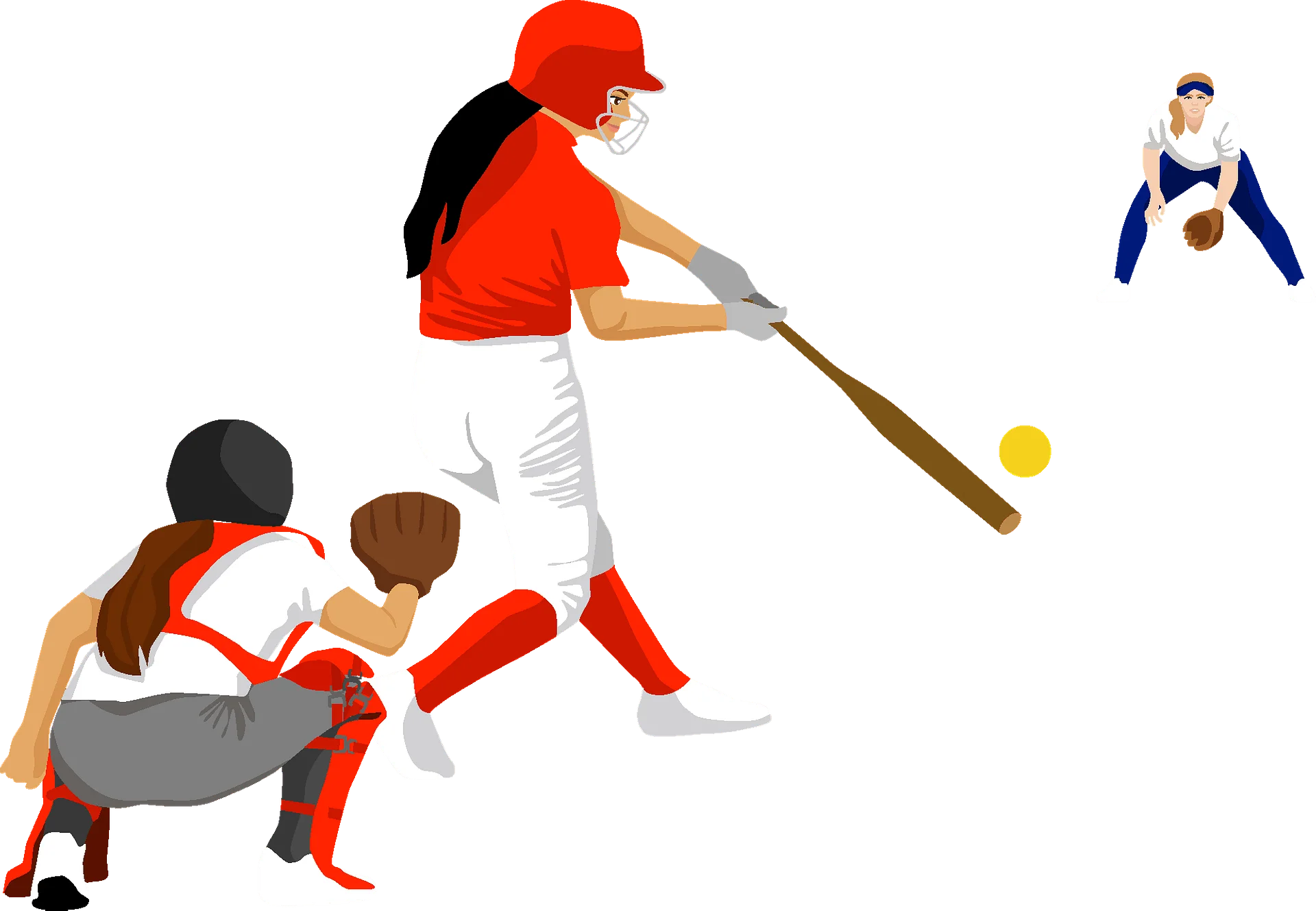 Dynamic Softball Action Clipart Featuring Players in Striking Poses