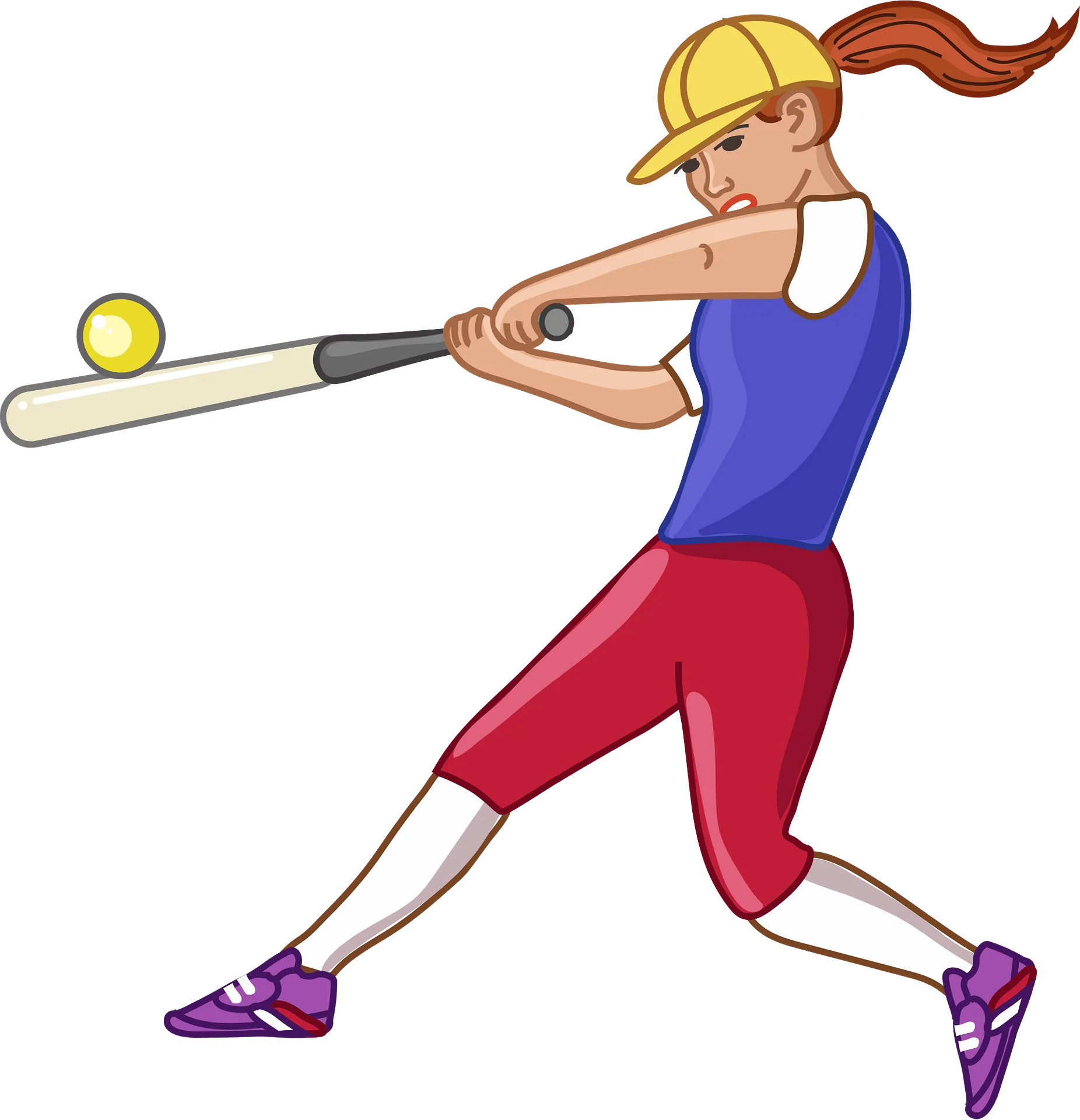 Dynamic Softball Player Batting Cartoon Character Clipart Illustration