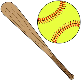 Authentic Wooden Softball Bat and Bright Yellow Softball Clipart Design