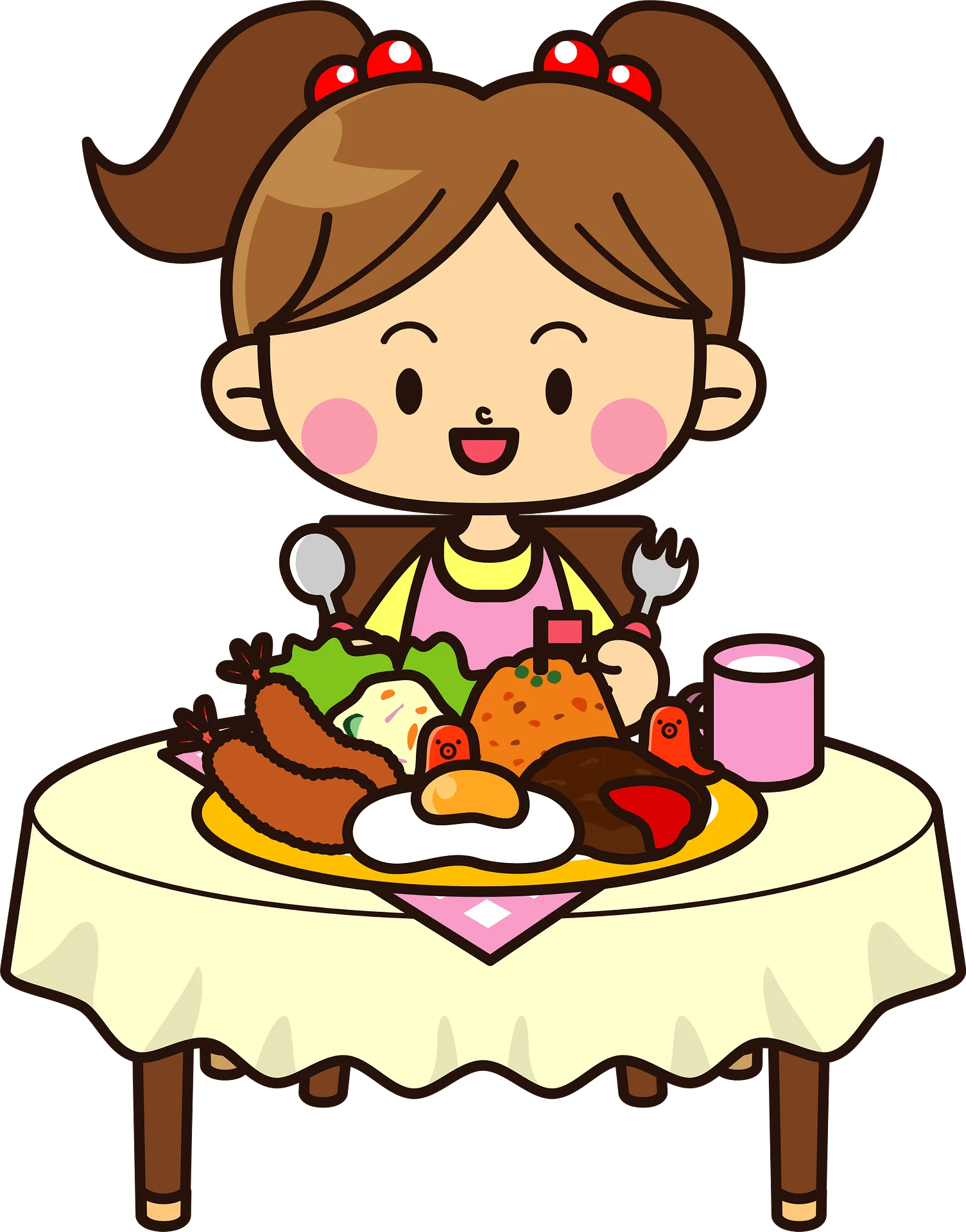 Cheerful Little Girl Enjoying a Colorful and Nutritious Lunch Clipart Scene
