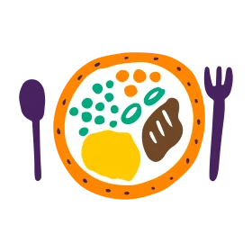 Cheerful Lunch Plate Clipart with Colorful Culinary Delights and Utensils