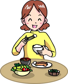 Cheerful Lunch Scene Clipart: Enjoying a Balanced and Nutritious Meal with Smile