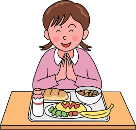 Cheerful School Girl Enjoying Healthy Lunch Clipart Illustration