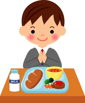 Cheerful School Lunch Clipart: Balanced Meal and Polite Young Student
