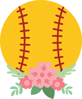 Cheerful Yellow Softball Clipart with Delicate Pink Floral Accent Design
