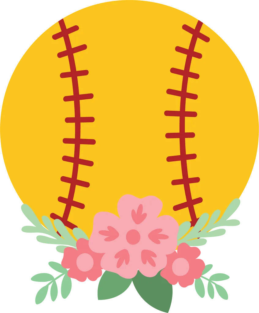 Cheerful Yellow Softball Clipart with Delicate Pink Floral Accent Design