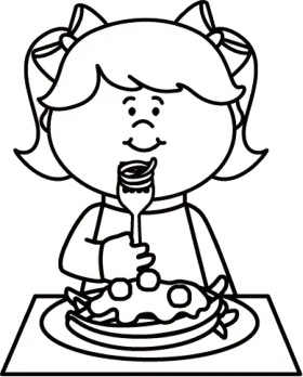 Cheerful Young Girl Enjoying Her Delightful Lunchtime Meal Clipart Illustration