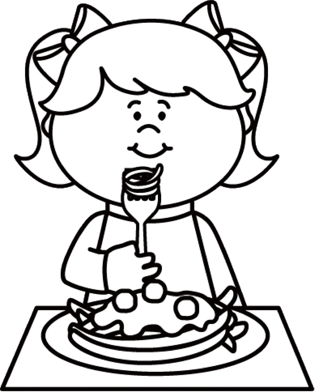 Cheerful Young Girl Enjoying Her Delightful Lunchtime Meal Clipart Illustration