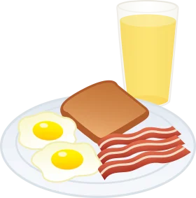 Classic American Breakfast Clipart: Sunny Side Up Eggs, Bacon, Toast, and Juice