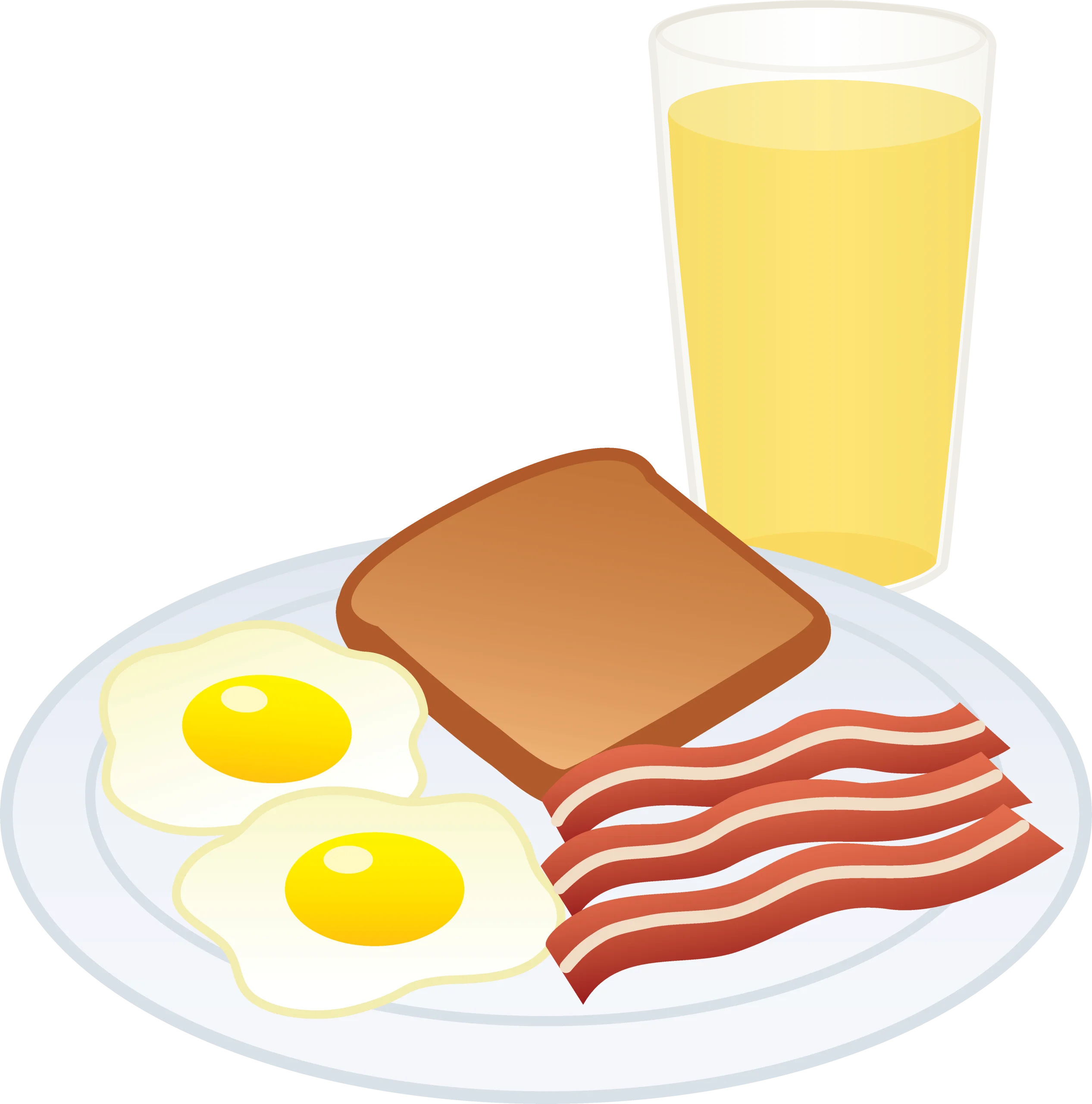 Classic American Breakfast Clipart: Sunny Side Up Eggs, Bacon, Toast, and Juice