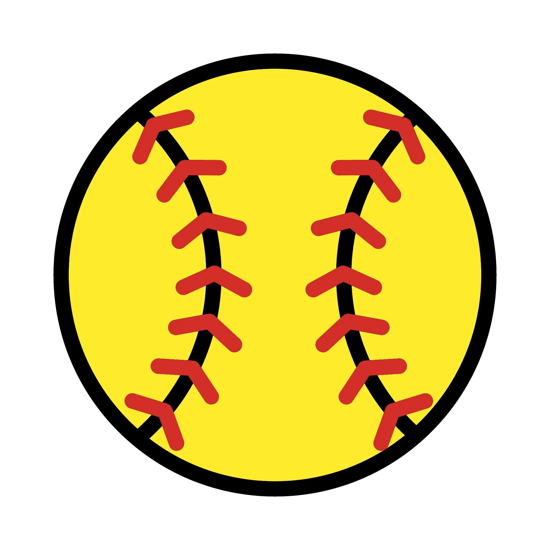 Classic Yellow Softball Clipart Icon with Distinctive Red Stitching Design