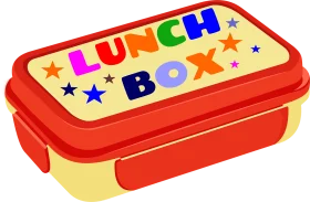Colorful Kids Lunch Box Clipart with Playful Stars and Typography Design