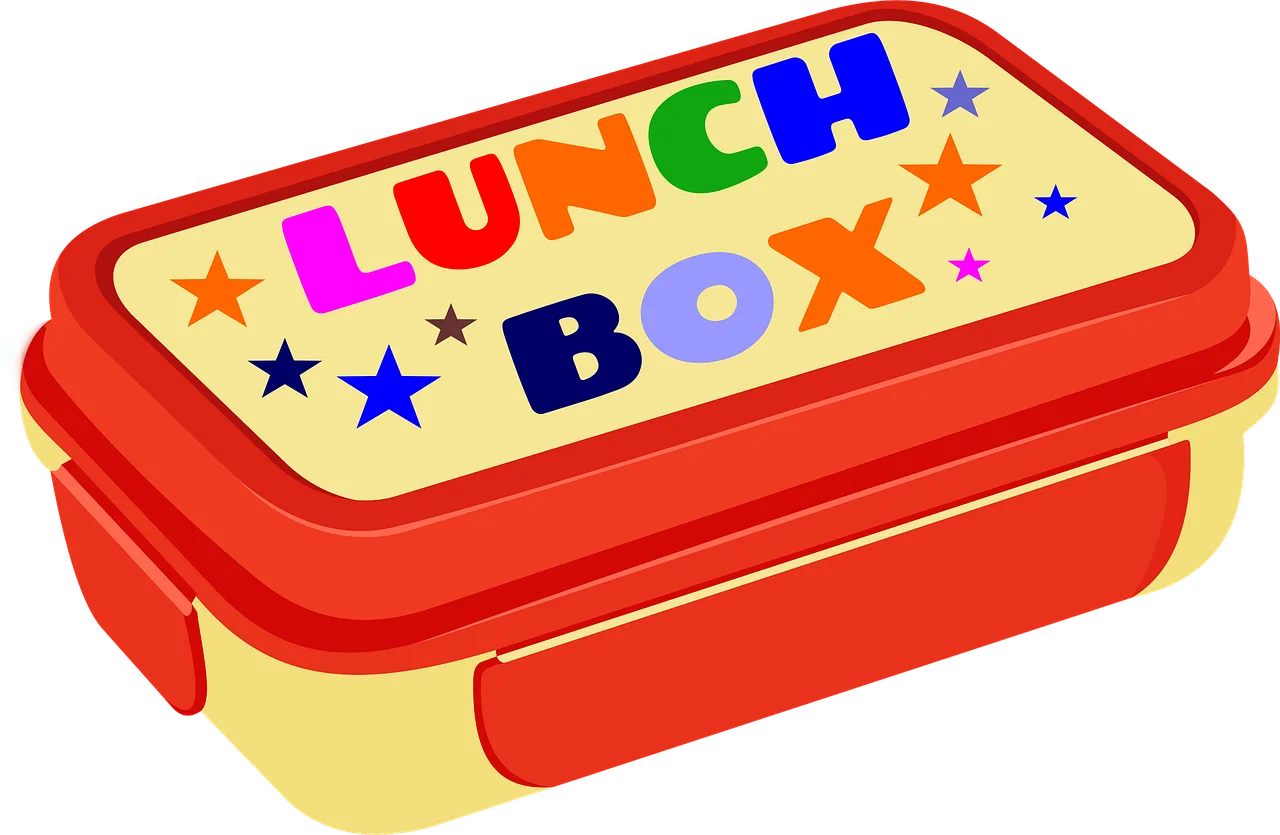 Colorful Kids Lunch Box Clipart with Playful Stars and Typography Design