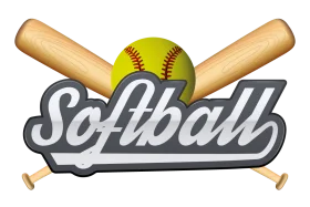 Crossed Wooden Softball Bats and Bright Yellow Ball Sporty Clipart Design